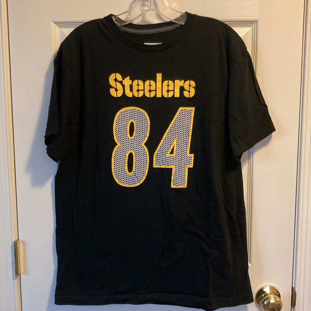 🟧🟧 NFL Steelers Antonio Brown #84 Men’s Black and Yellow T-shirt (size L)